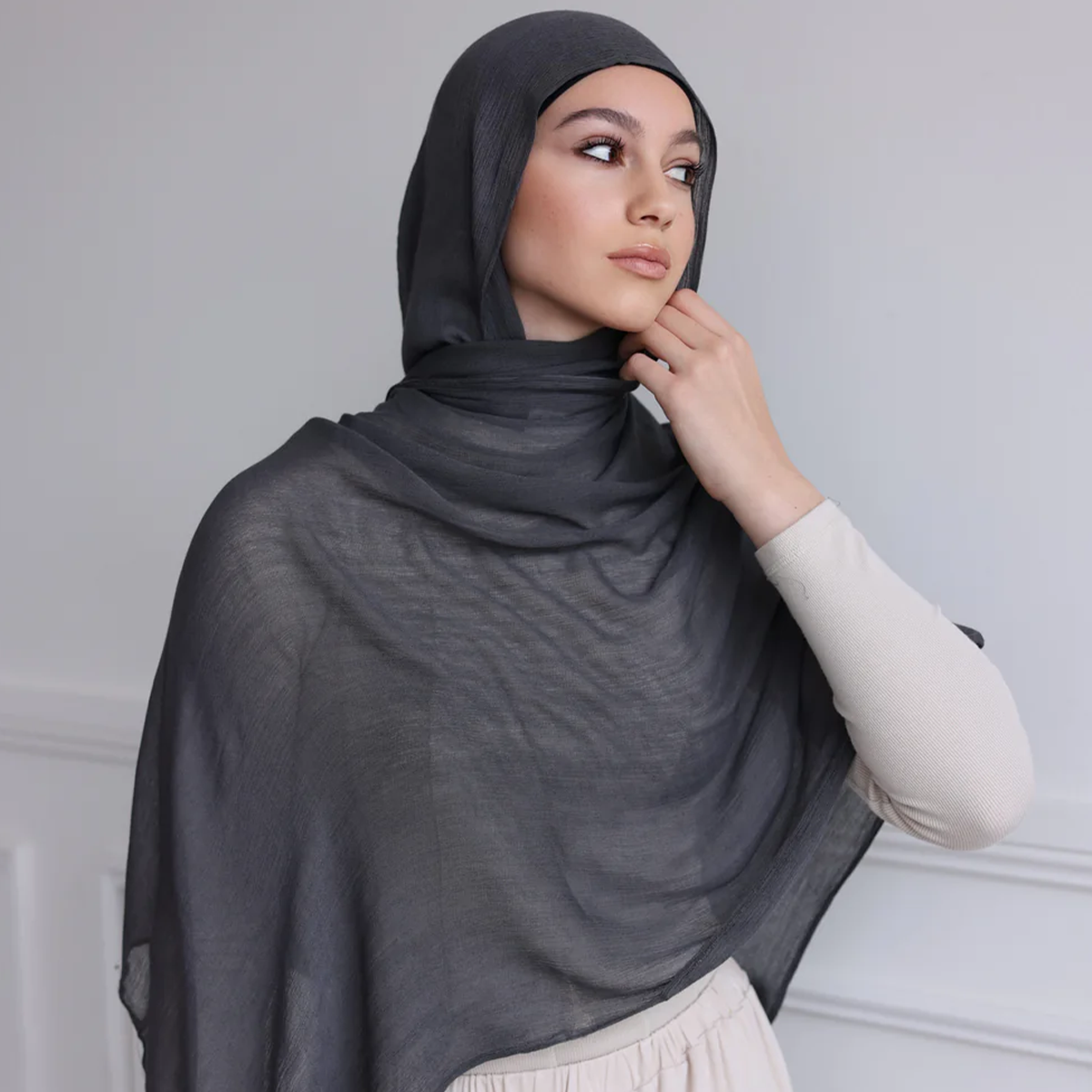 Luxe Rayon Hijab - Charcoal - Image 3